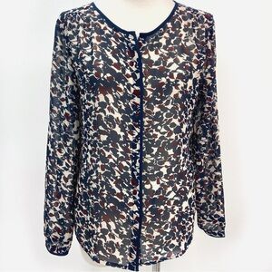 Loft Ann Taylor Patterned Long Sleeve Sheer Button front Blouse Size S